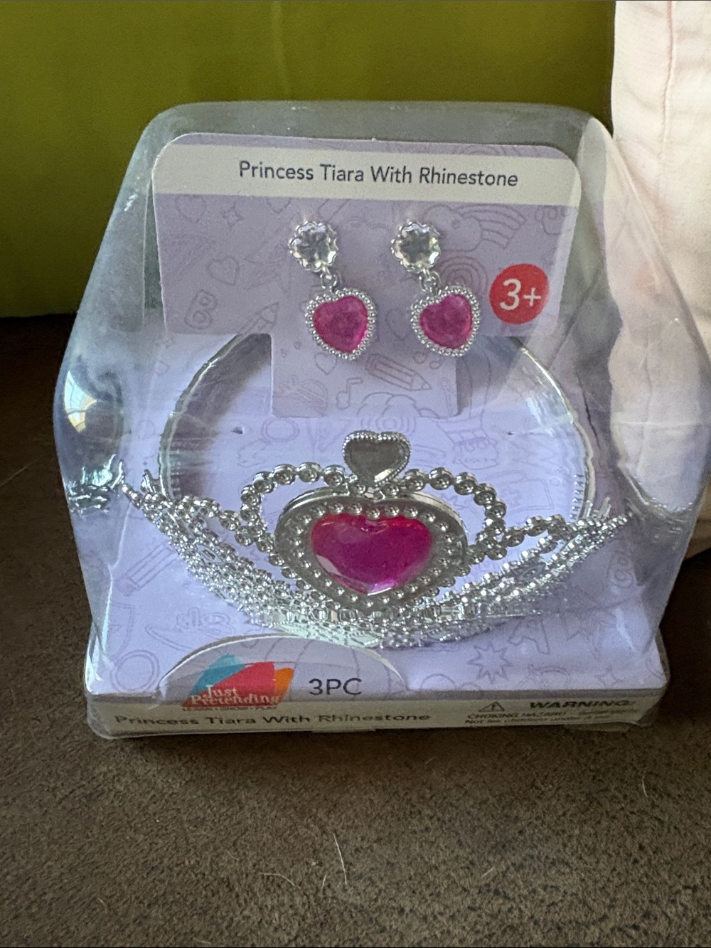 Princess Tiara and Heart Earrings Set - Silver with Pink Accents